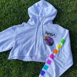 Cropped White NASA Hoodie- Size Medium
